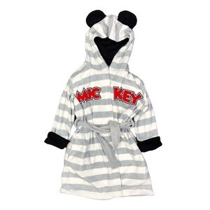 Disney Mickey bathrobe hood with ears and pockets grey white striped terrycloth